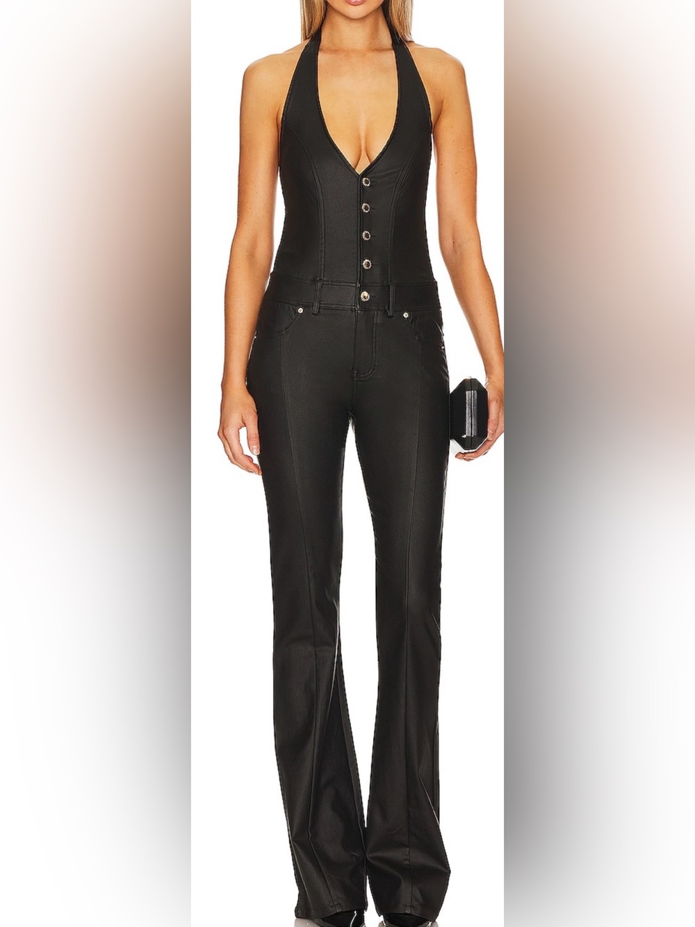 Retrofete Black Halter Button-Front Jumpsuit M